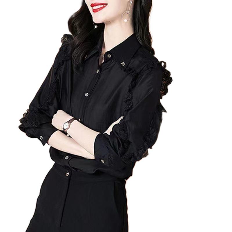 Autumn French Retro Chic Slimming Lace Long Sleeve Women's Top