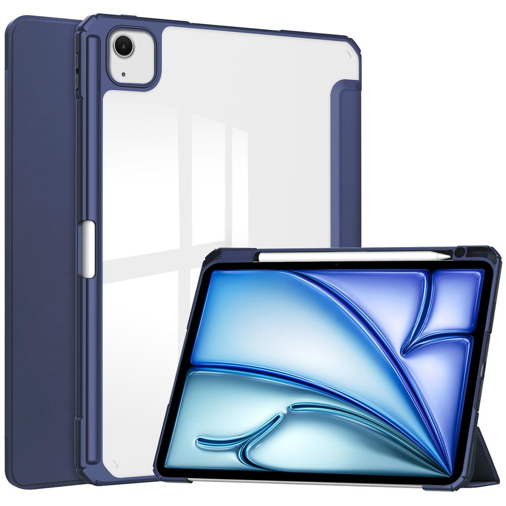 For iPad Air 13 (2025)/(2024) Case PU Leather Clear Acrylic Tablet Cover Support Auto Sleep/Wake