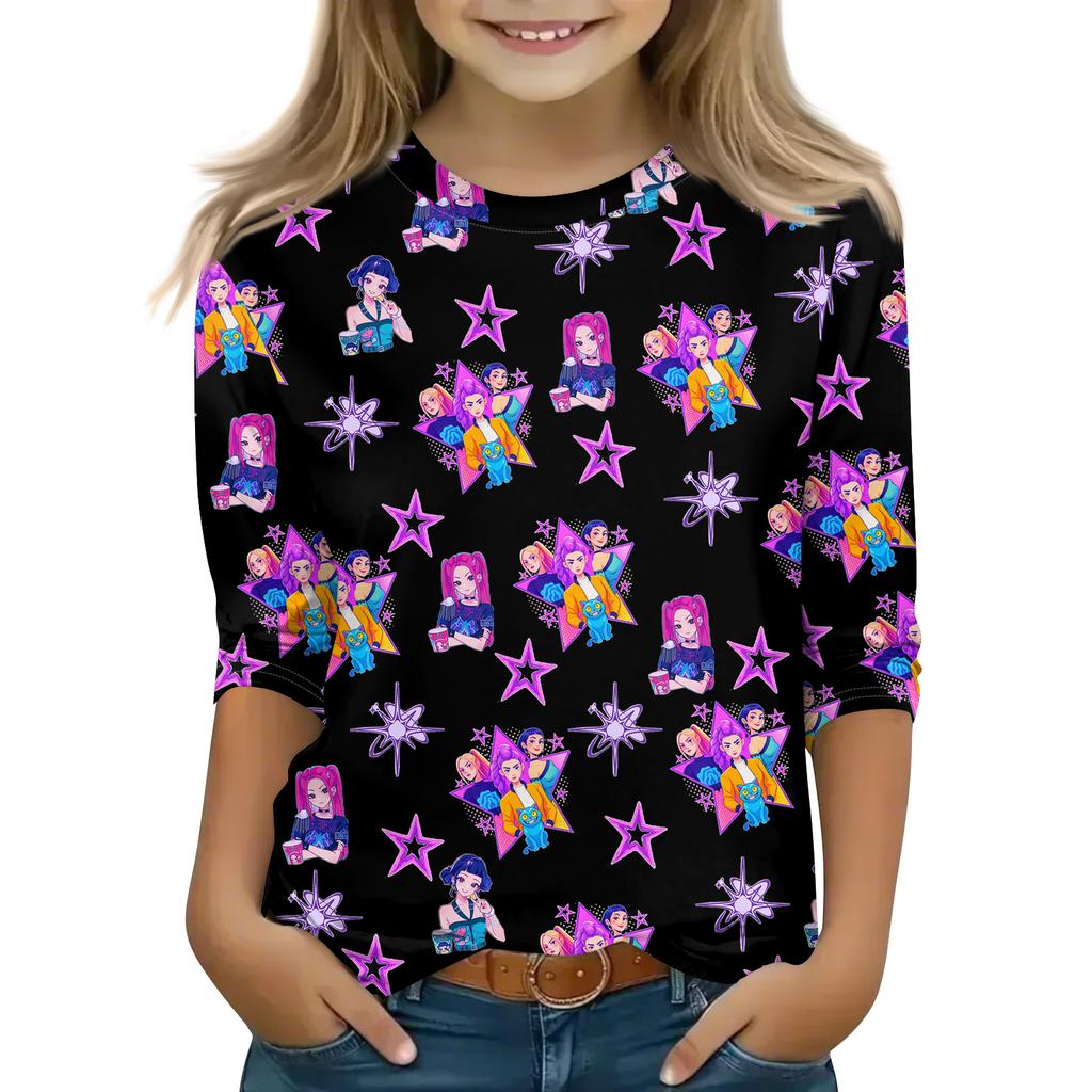 Druck-Tops für junge Mädchen 4-11 Jahre Rundhals 3/4-Ärmel T-Shirts Trendige Tops Outfit T-Shirts