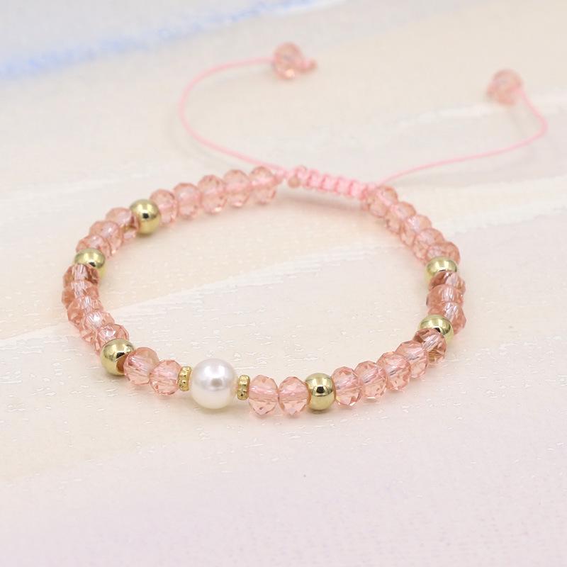 Colorful Crystal & Faux Pearl Adjustable Bead Bracelet, 6mm Beads