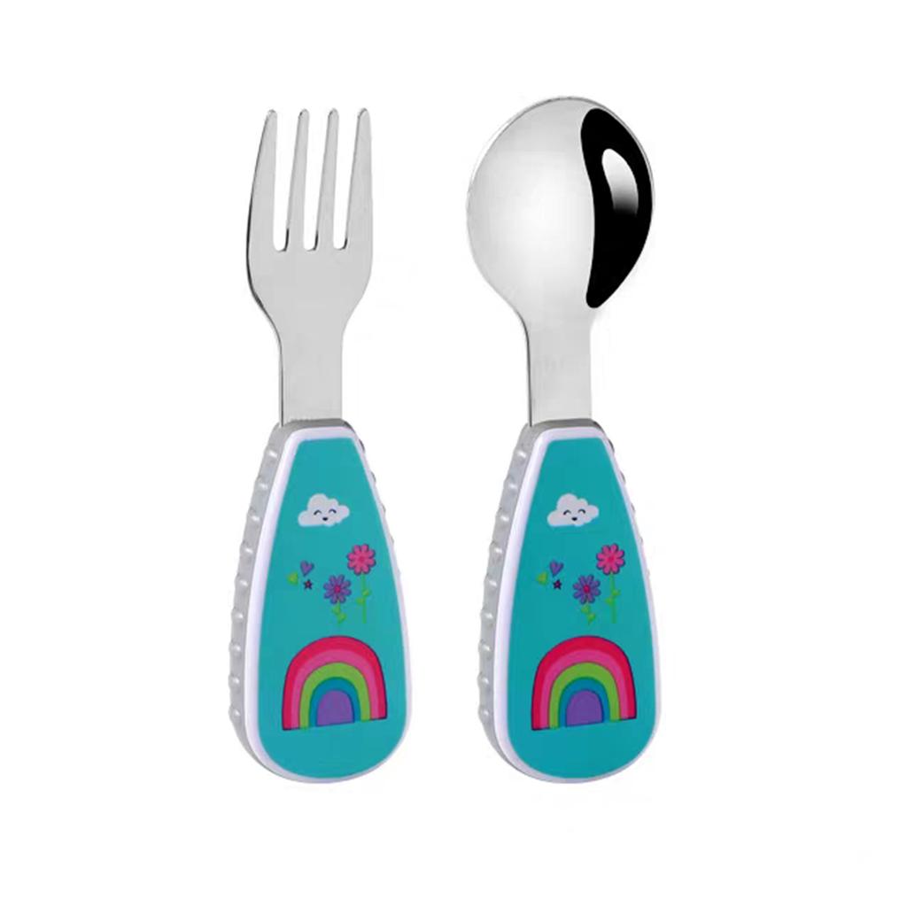 2PCS Cartoon Spoon and Fork Set Lion Rocket Unicorn Cartoon Cutlery 304 Stainless Steel Sturdy and Durable