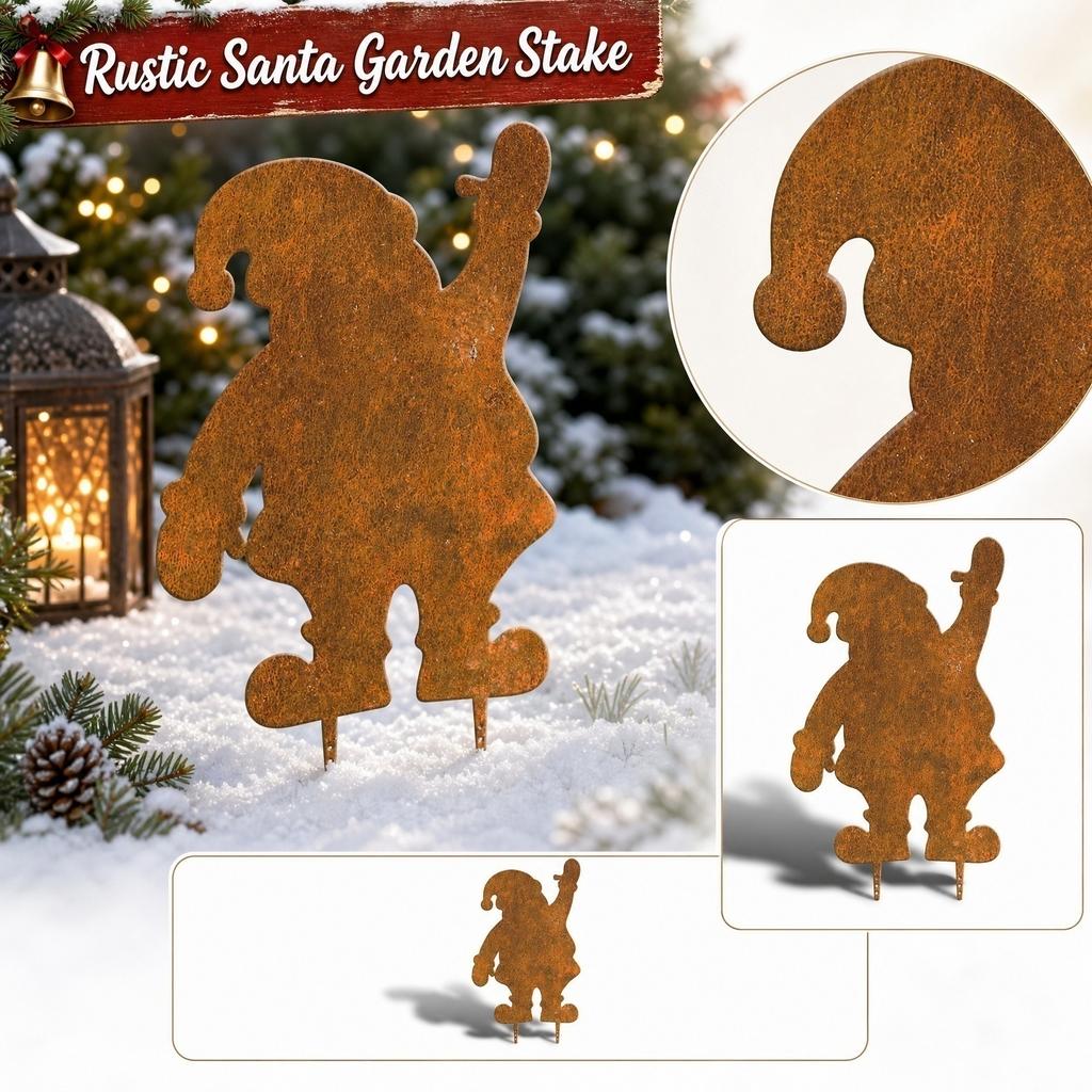 Rusty Santa Claus Garden Stake Metal Yard Decoration Christmas Outdoor Ornament Festive Lawn Art