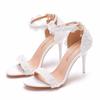 Women Shoes 9cm High Heel Sandals Summer Open Toe Thin High Heels Luxury Lace Pearl Flower Wedding Shoes Bride Dress Pumps