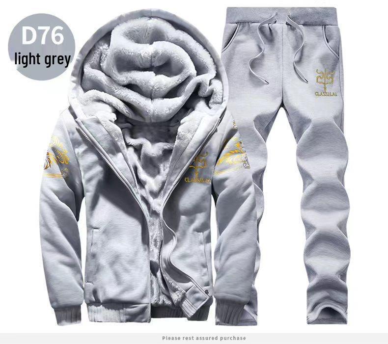 Men's Plus Size Winter Fleece-Lined Two-Piece Casual Sports Set - Youthful Korean Style