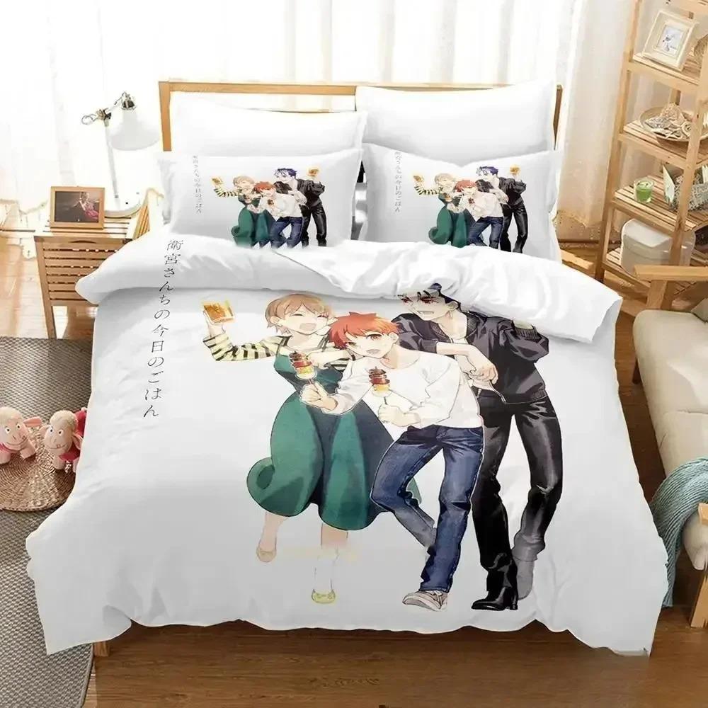 Anime Heutige Speisekarte Die Emiya-Familie Saber Bettwäsche-Set 3D-Druck Geeignet für Schlafzimmer Bettbezug-Set Mit Kissenbezügen Kinder Zuhause