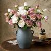 Artificial Single Stem with 3 Heads and Burnt Eges Rose,Faux Silk Artificial Flowers,DIY Artificial Flowers for Home Living Room
