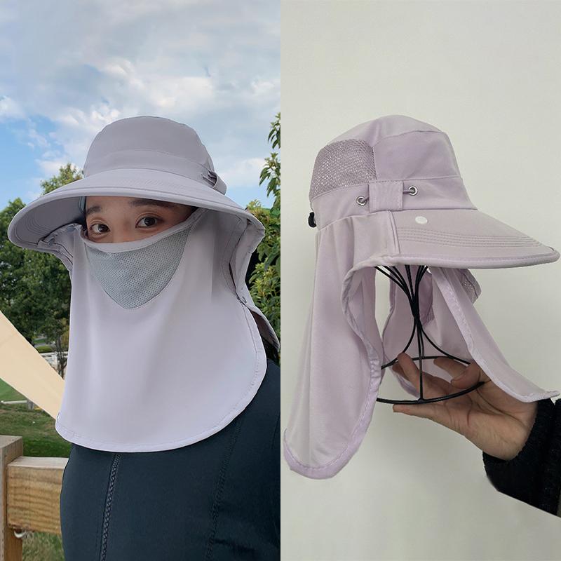 Summer Outdoor Travel Sunshade Sun Hat Detachable Cape Mask Sun Hat Women Ponytail Large Brim Beach Hats