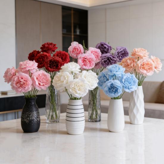 3 Köpfe Blühende Künstliche Rose 26" Realistisches Langes Stiel Faux Seide Rosenstrauß für DIY Hochzeitsstrauß Hotel Zuhause Tischvase Dekor Floral