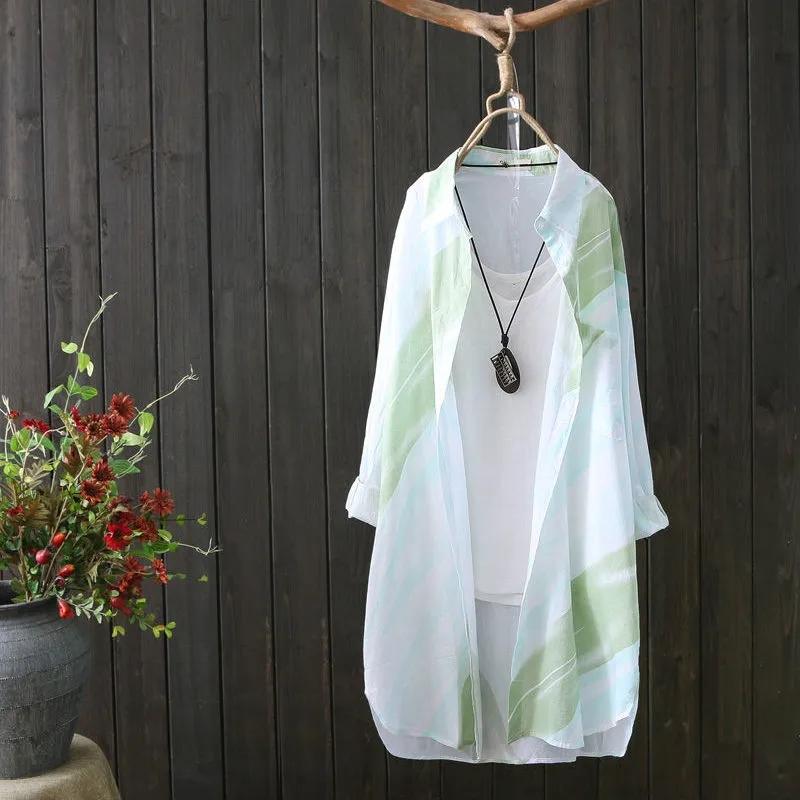 Chiffon Shirt Women's Long Print Sunscreen Long Sleeve New Summer Loose Cool Sunscreen Coat Women's Thin