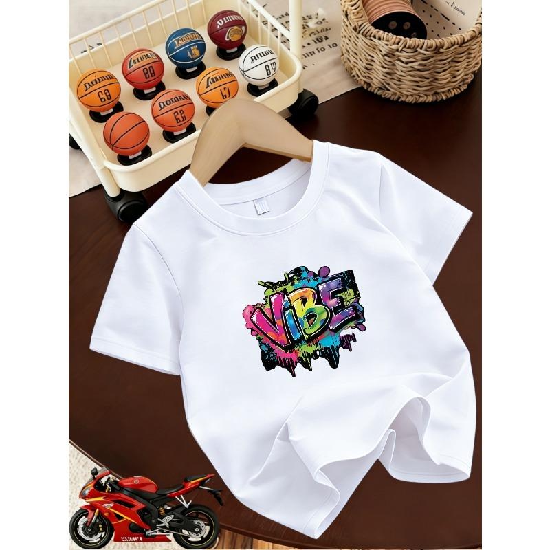 European sizes Boys  Fashion Short Sleeve T-Shirt, Campus Style Casual Short Sleeve Summer Wear Cool Outerwear Short Sleeve 110 белый