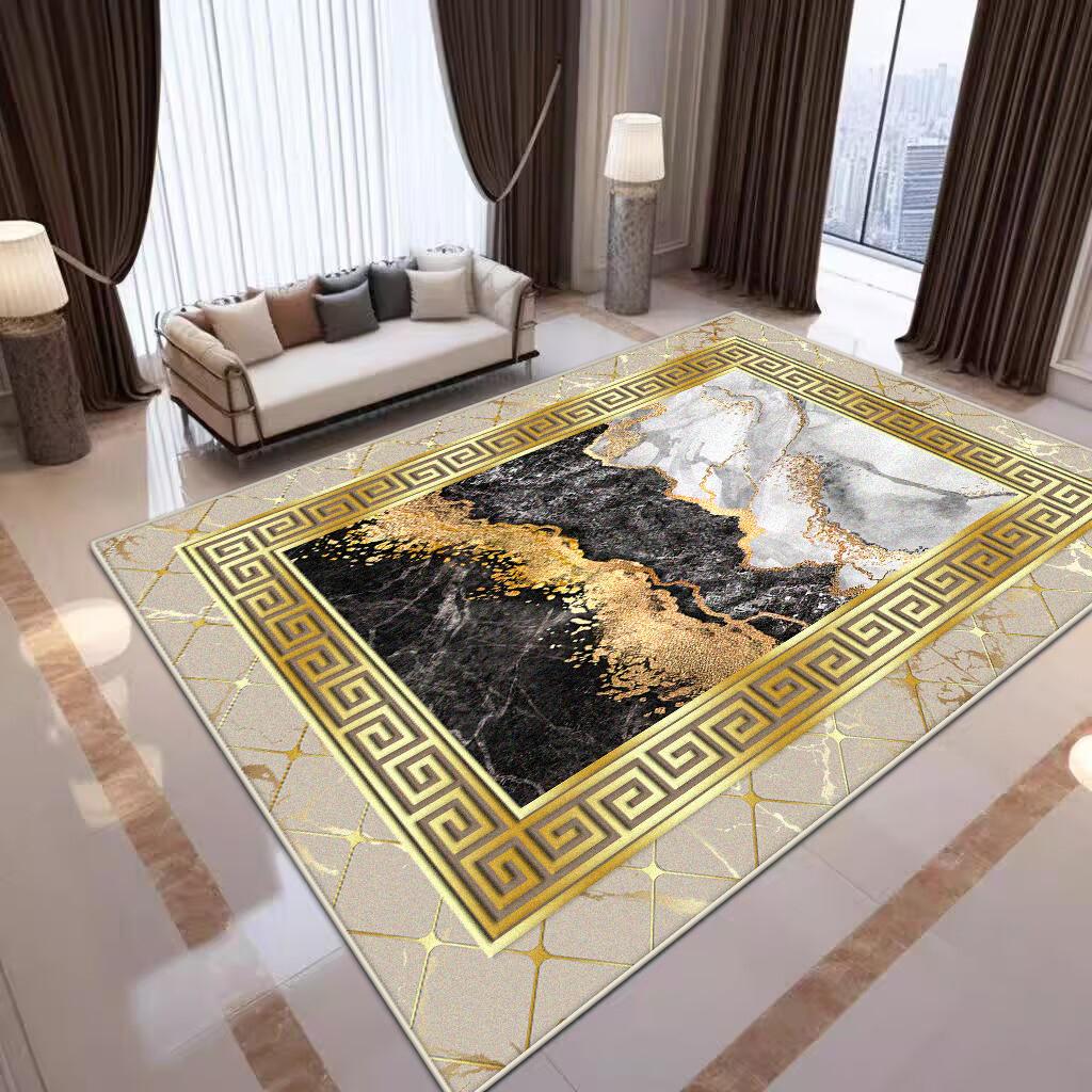 Chinese Style Gold Large Living Room Carpet Home Decoration Luxury Washable Coffee Tables Mat Light Luxury Lounge Rug Non-slip