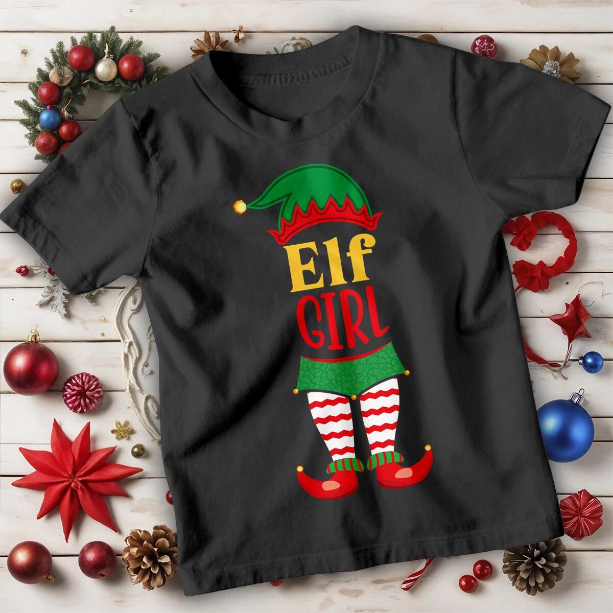 

Girls Elf Design red and white stripes Christmas T-Shirt Tee for Kids #MC M