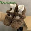 Bow Fur Square Toe Women Loafers Flats Warm Shoes Woman 2024 Trend Designer Plush Snow Boots Winter Casual Wedges Zapatos Mujer