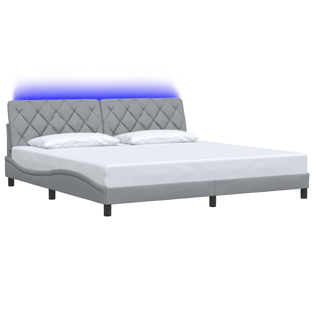 LED Bed Frame without Mattress Light Grey 200x200 cm Fabric