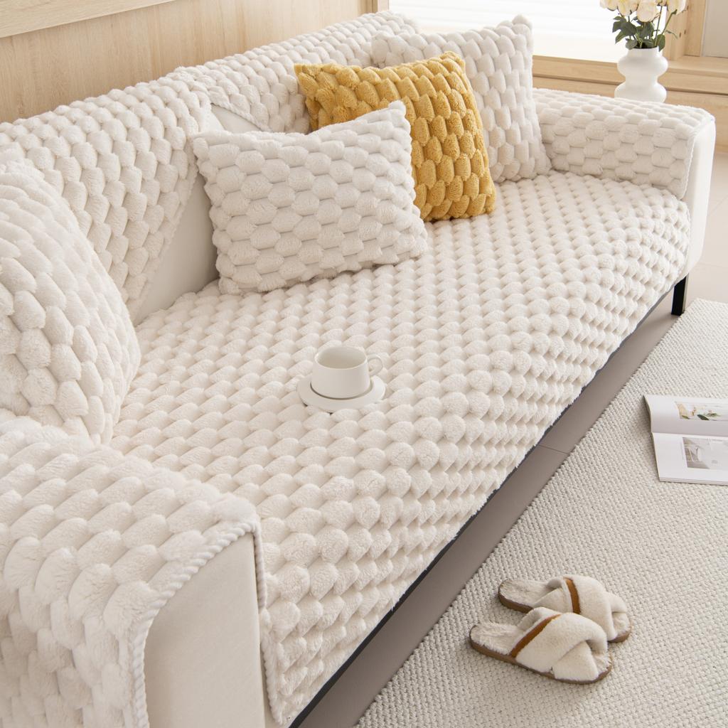 Diamond Jacquard Faux Fur Heavy Thicken Plush Anti-Alip Sofa Cover Couch Cover Corner Sofa Towes Seat Pad Home Protection Covers