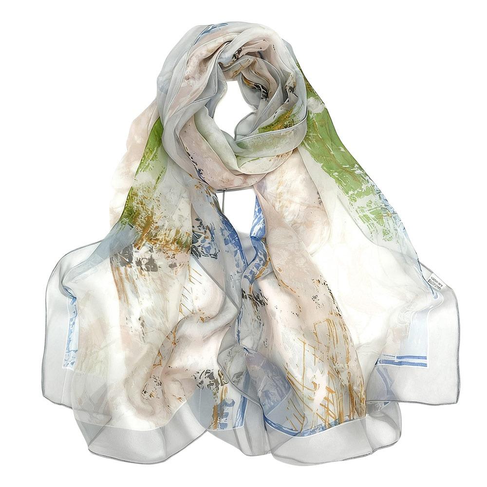 

Portable Embroidered Silk Scarf Sun-Resistant Smooth Beach Shawl Breathable Silk Long Wraps for Women серый