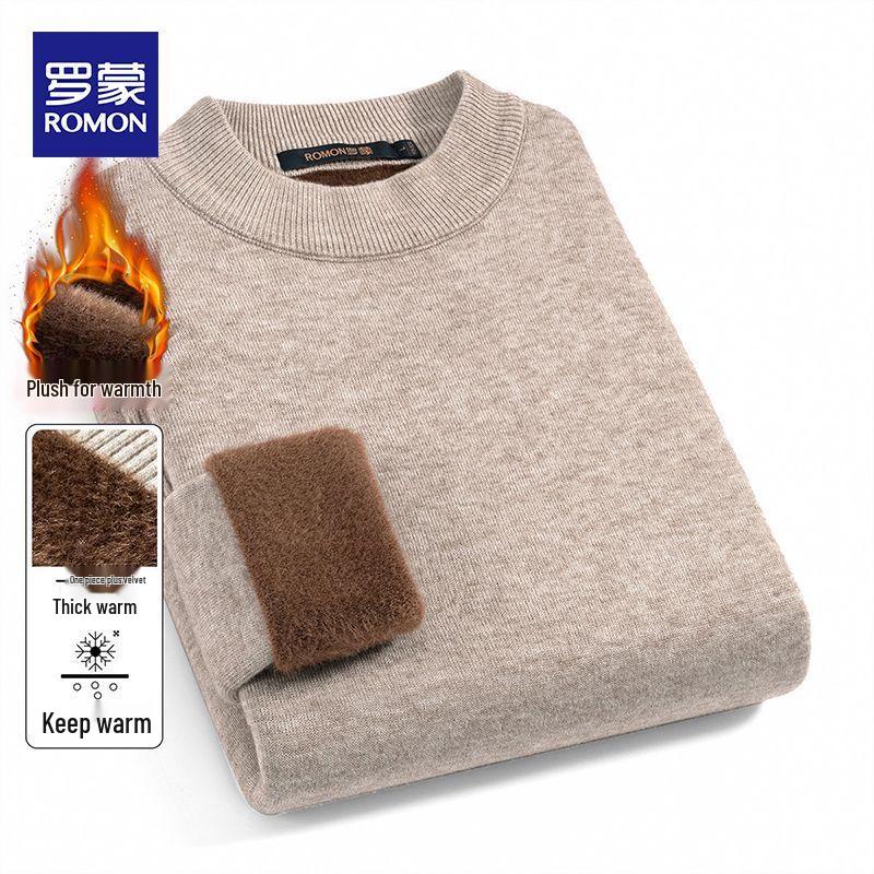 Romon Men's Fleece-Lined Crew Neck Thermal Sweater