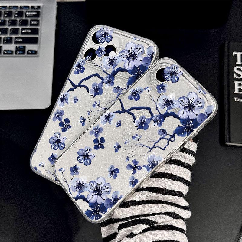 Μωβ Λουλούδι Γκλίτερ Μαλακή Θήκη Τηλεφώνου για Μοντέλα Apple 11-17, Pro/Pro Max