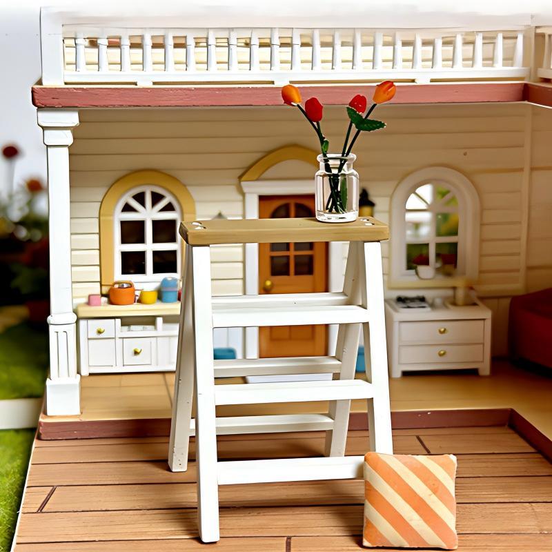 Dollhouse Furniture Miniature Ladder Shelf 1 12 Scale Modern Design for Mini Room Decor Ideas