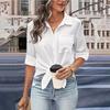 Long Sleeve V-Neck Blouse Casual Street Wear Top Solid Color T-Shirt Women Ladies Chiffon Tee