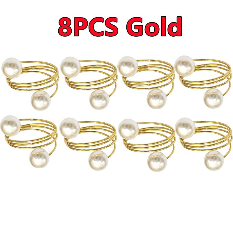 12-2PCS Metal Napkin Ring Imitation Pearls Napkin Buckle Napkin Holders For Wedding Christmas Banquet Home Dining Table Decors