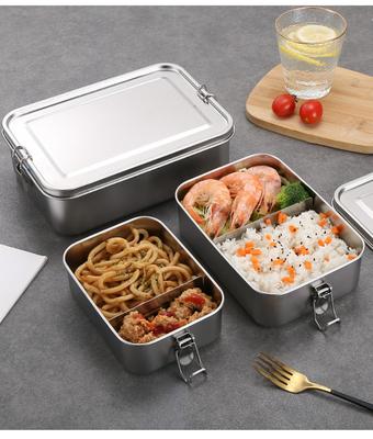 304 Stainless Steel Bento Box With Lockable Clip Metal Portable Food Storage Boxes Multiple Sizes For Home Use Fresh-keeping Box