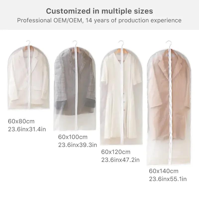 3/5/10pcs Transparent Hanging Clothes Dust Cover Zippered Garment Bags Suit Coat Dress Waterproof Dustproof Wardrobe Storage
