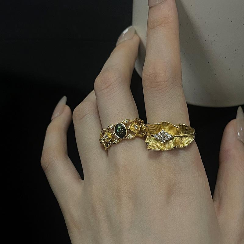 Retro Gold Medieval Pleated Temperament Open Ring Women'S Niche Design Advanced Sense Light Luxury Fashion Ring