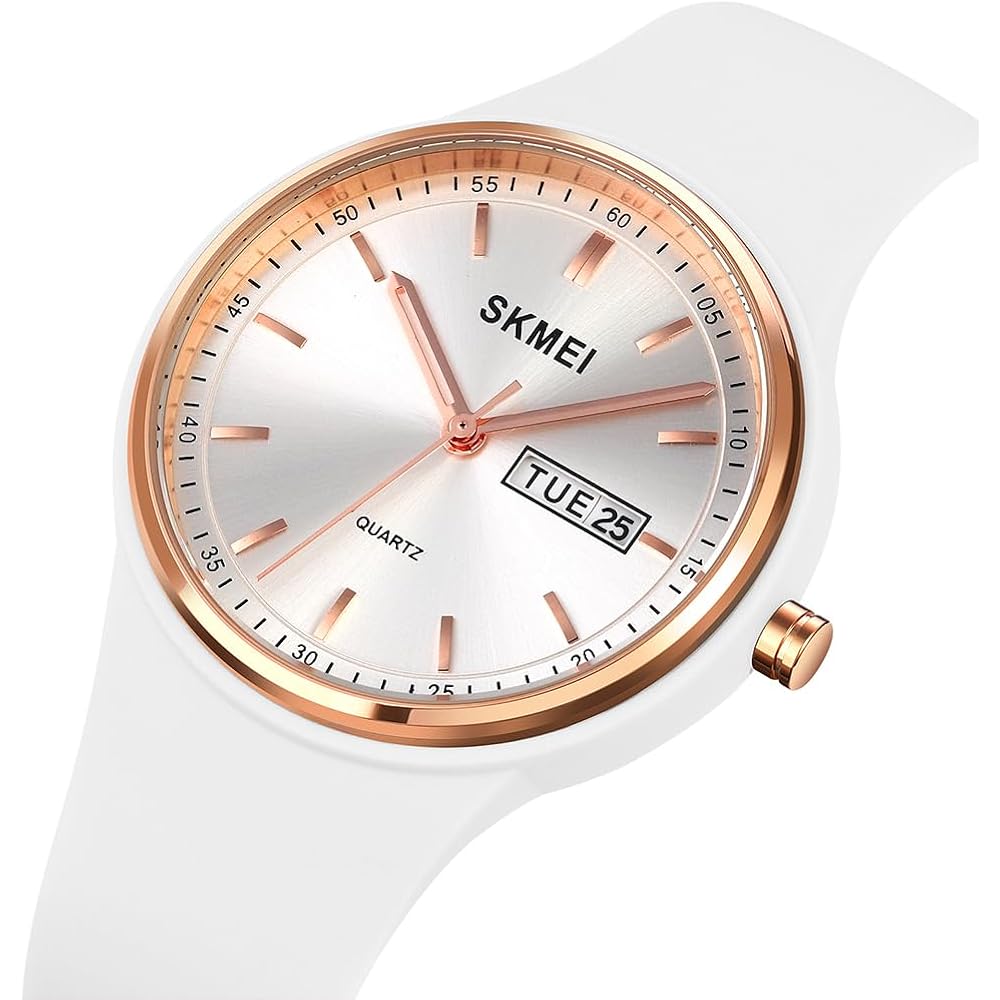SKMEI Women's Silicone Waterproof Sports Watch Simple Casual Design with Date White