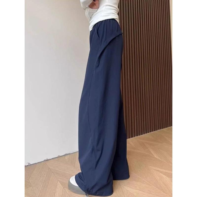 Women's High Waisted Wide Leg Pants Elastic Waist Drawstring Cuff Casual Trousers