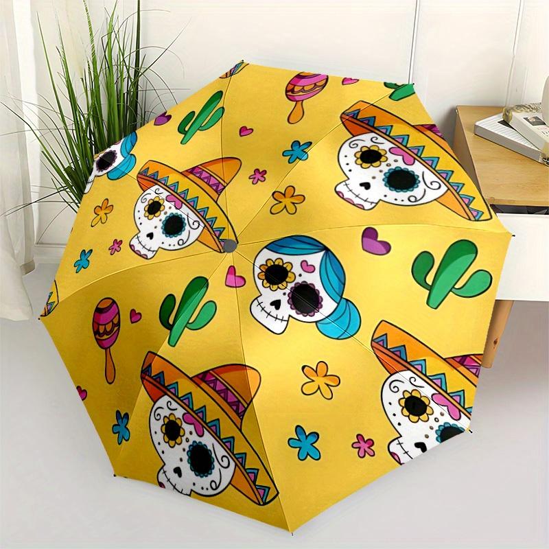 1pc Day of the Dead, Skulls Automatic Open 8-Rib Windproof Umbrella, Travel & Commuting