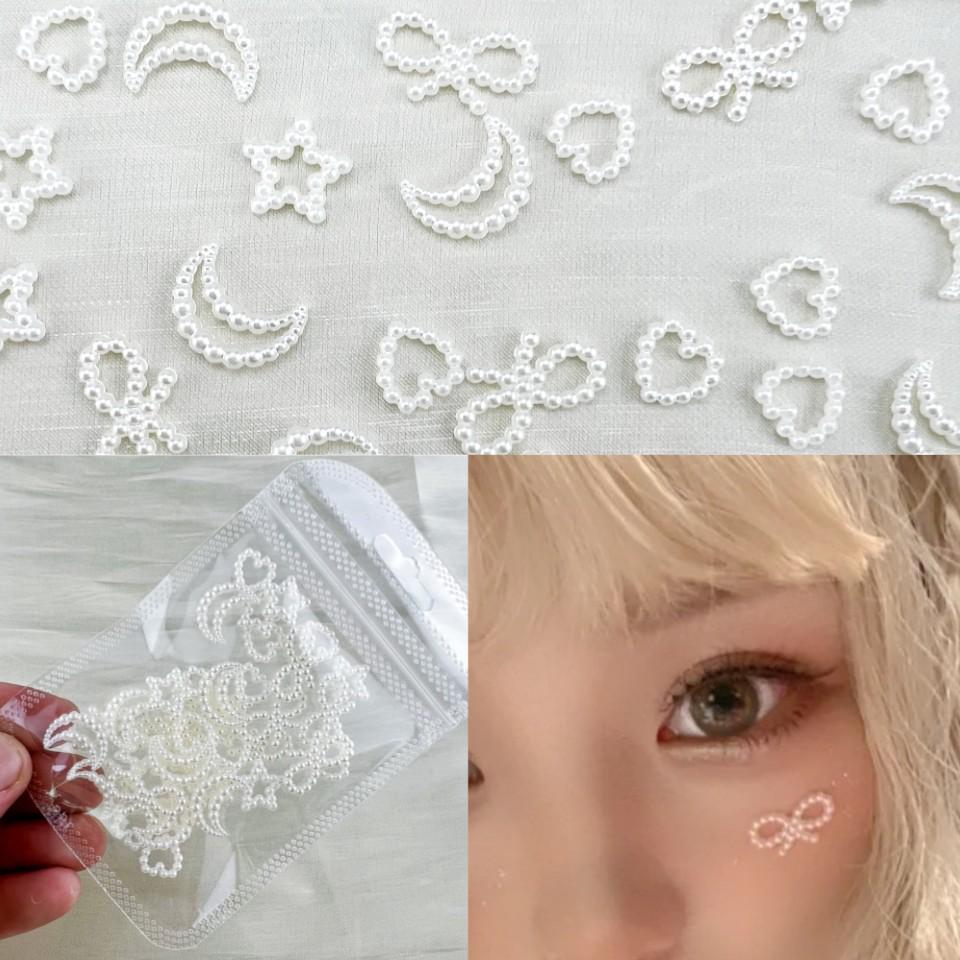 

Lolita White Pearl Eye Corner Stickers - Bow, Star & Heart Makeup Decor 50 pieces in white transparent bags