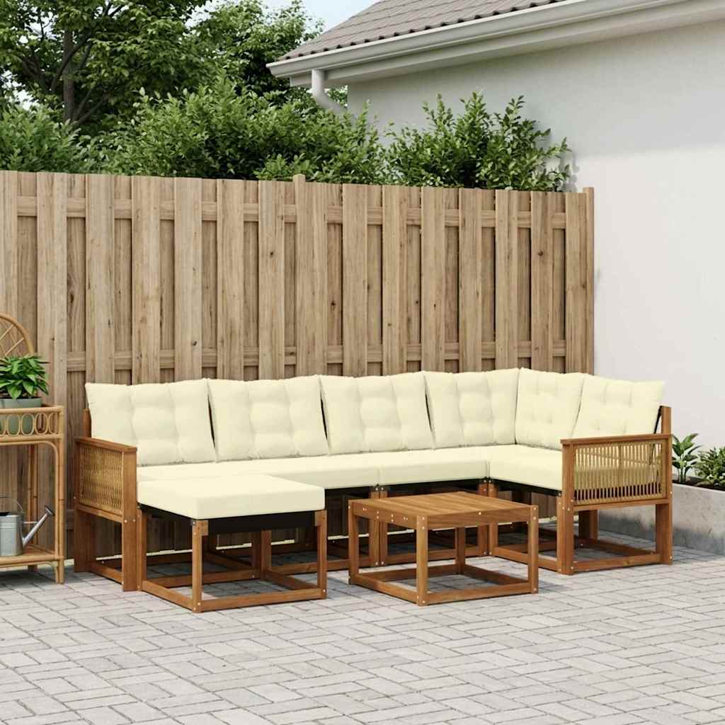 Outdoor Sofa Set with Cushions 7 pcs Natural and Cream