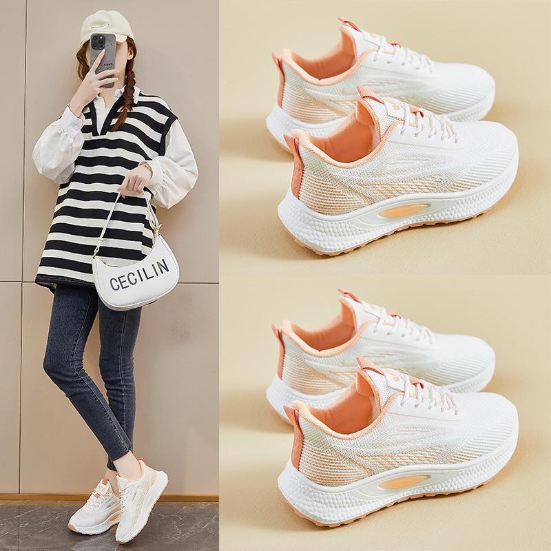 Flying Knitted Sports Shoes for Women In Spring New Style Student Running Casual Shoes To Increase High Street Photography Q1002