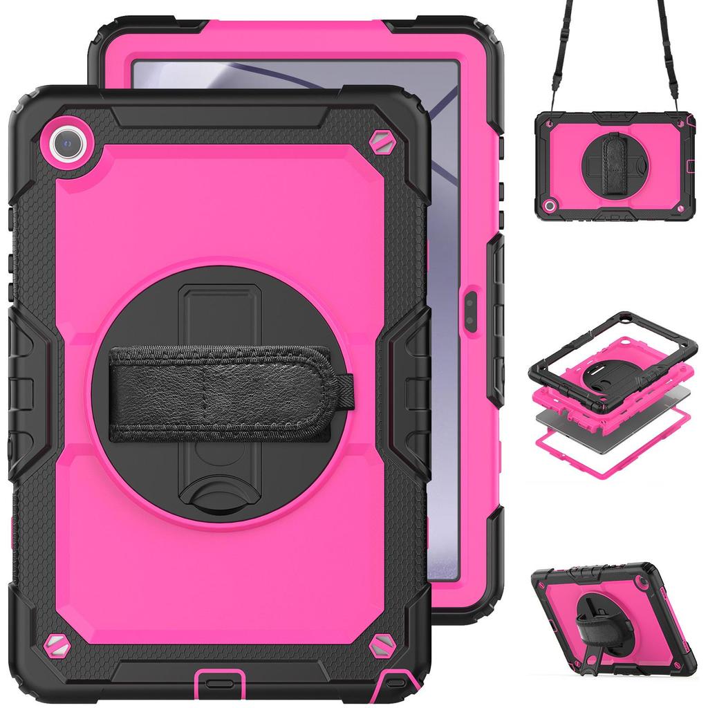 Contrast Color Rotating Stand Case with Strap for Samsung Tab A9 Plus X115