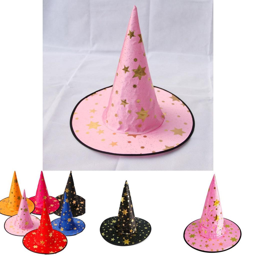 Halloween Hat For Children And Adults Magical Wizard Hat With Golden Embroidery And Five-pointed Star Design