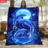Manta de Delfín Escena de Luna Oceánica Manta Polar Decoración de Vida Marina Suave Cálida Todas las Estaciones Regalo para el Hogar