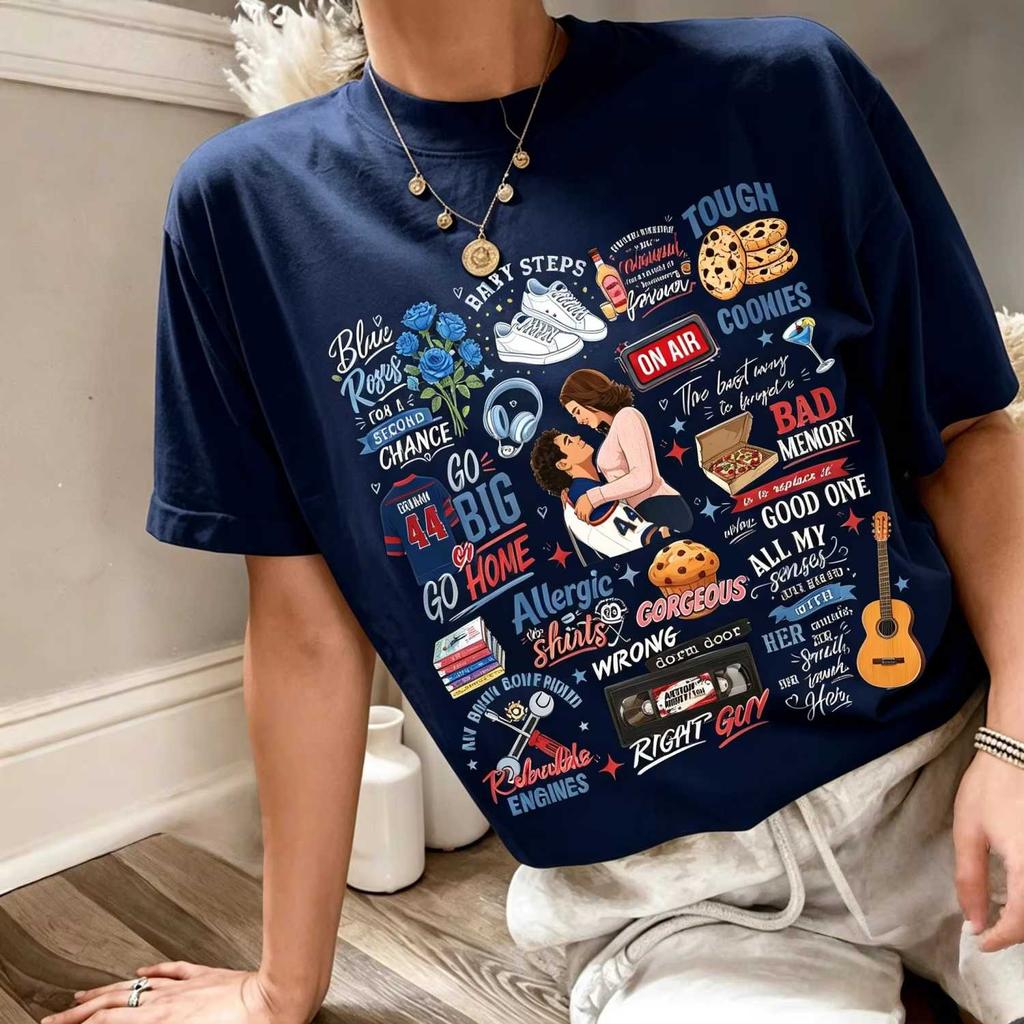 2026 Sommer Unisex Vintage Oberteil Off Campus Handgezeichnete Illustrationen Stil Unisex Hemd Herren Damen Baumwolle Rundhals Eishockey T-Shirt