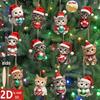 12Pcs Cartoon 2D Flat Christmas Cat Wooden Pendant Ornament Christmas Tree Hanging Decoration  Year Party Home Decoration