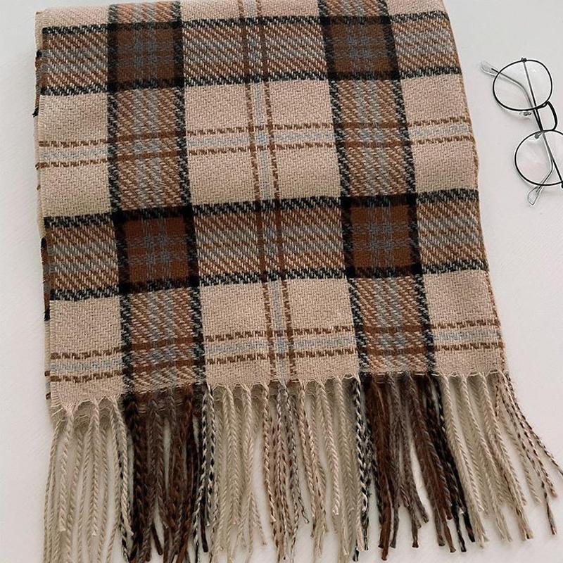 Scarf Women'S Winter Imitation Cashmere Plaid Fashionable And Versatile Warm Student Ins Tassel Shawl