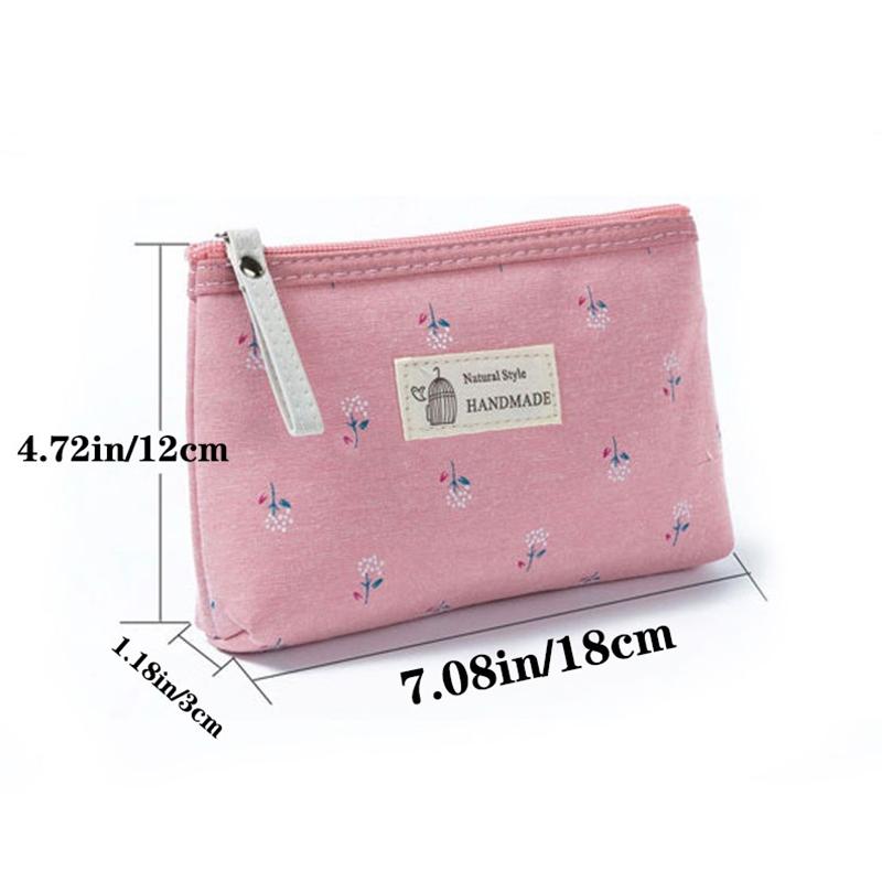 1Pc Storage Bags Cute Toiletry Organizer Purse Rectangle Canvas Small Cosmetic Bag Coin Purse Floral Prints