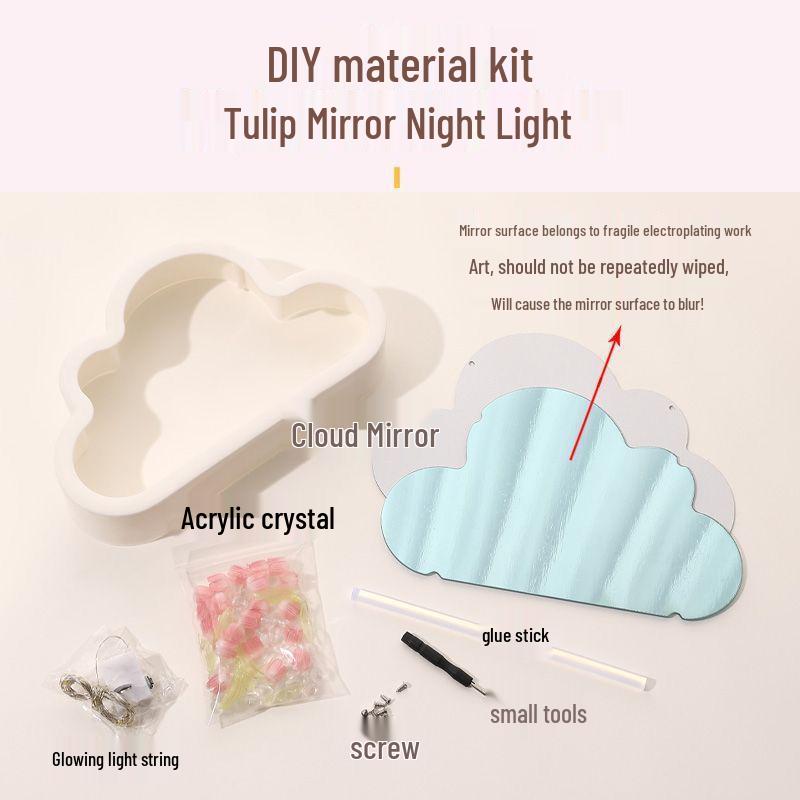 Tulip Cloud DIY Night Light with Mirror and Flower Design - Creative Desktop Ornament & Gift