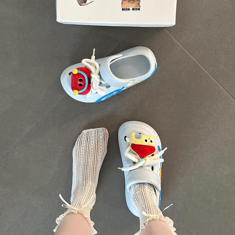 Cartoon platform hole shoes summer fashion outerwear doll muffin bottom heightening beach sandals girls bag head slippers
