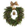 Christmas Pinecone Wreath with Bell Door Hanging Heart Shaped Vine Wreath with Linen Bow for Home Christmas Decoration