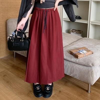 Damen Plissee A-Linien Rock Kordelzug Taille Freizeitrock QT2495