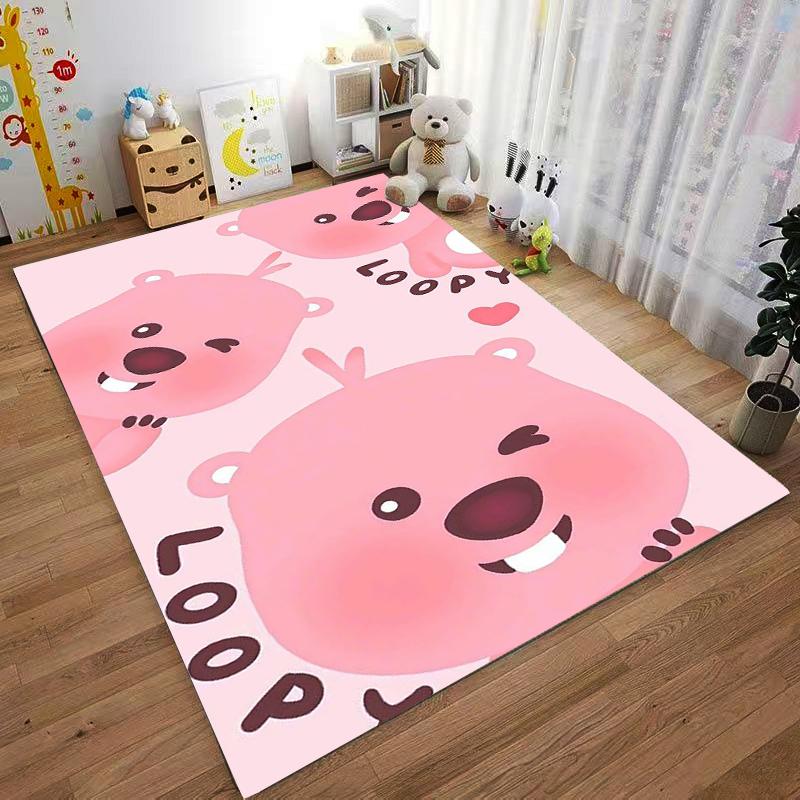 Pink Cartoon Bear Pattern Carpet with "Loopy" Lettering Design Suitable for use as an anti-slip for living room bedroom sofas