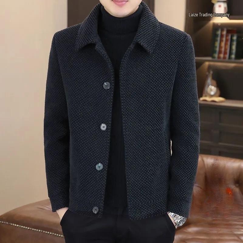 Men's Trendy Gray Woolen Coat - Autumn/Winter Golden Sable Velvet Short Jacket