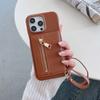 For iPhone 16 Pro Max Case Card Slots Kickstand PU Leather Back Cover with Zipper Pocket,Wrist Strap