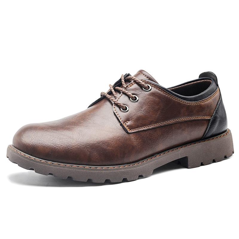 Fashion Mens Round Toe Derby Shoes Low-Cut British Style Vintage PU Leather Boots Lace-Up Business Casual Comfortable Versatile Footwear