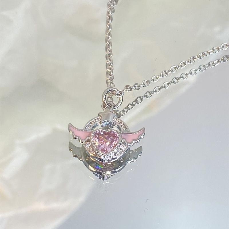 Fashion Pink Sweet Heart Zircon Necklace Women Aesthetic Clavicle Chain Necklace Valentines Day Gift Party Jewelry